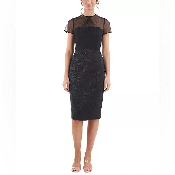 js collections black lace dress JS Collections Two-Tone Lace Embroidery Cocktail Dress Black/ VANILLA